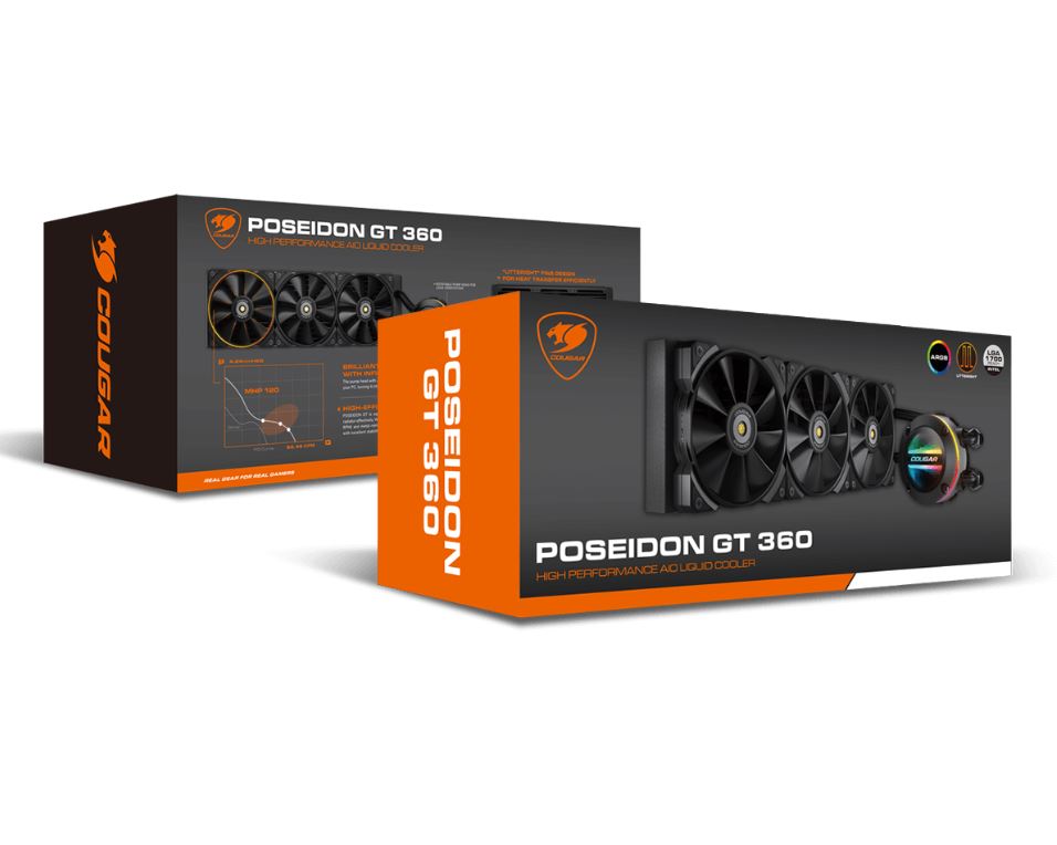 Water Cooler Cougar Poseidon GT 360, ARGB, 360mm, Intel/AMD - Preto