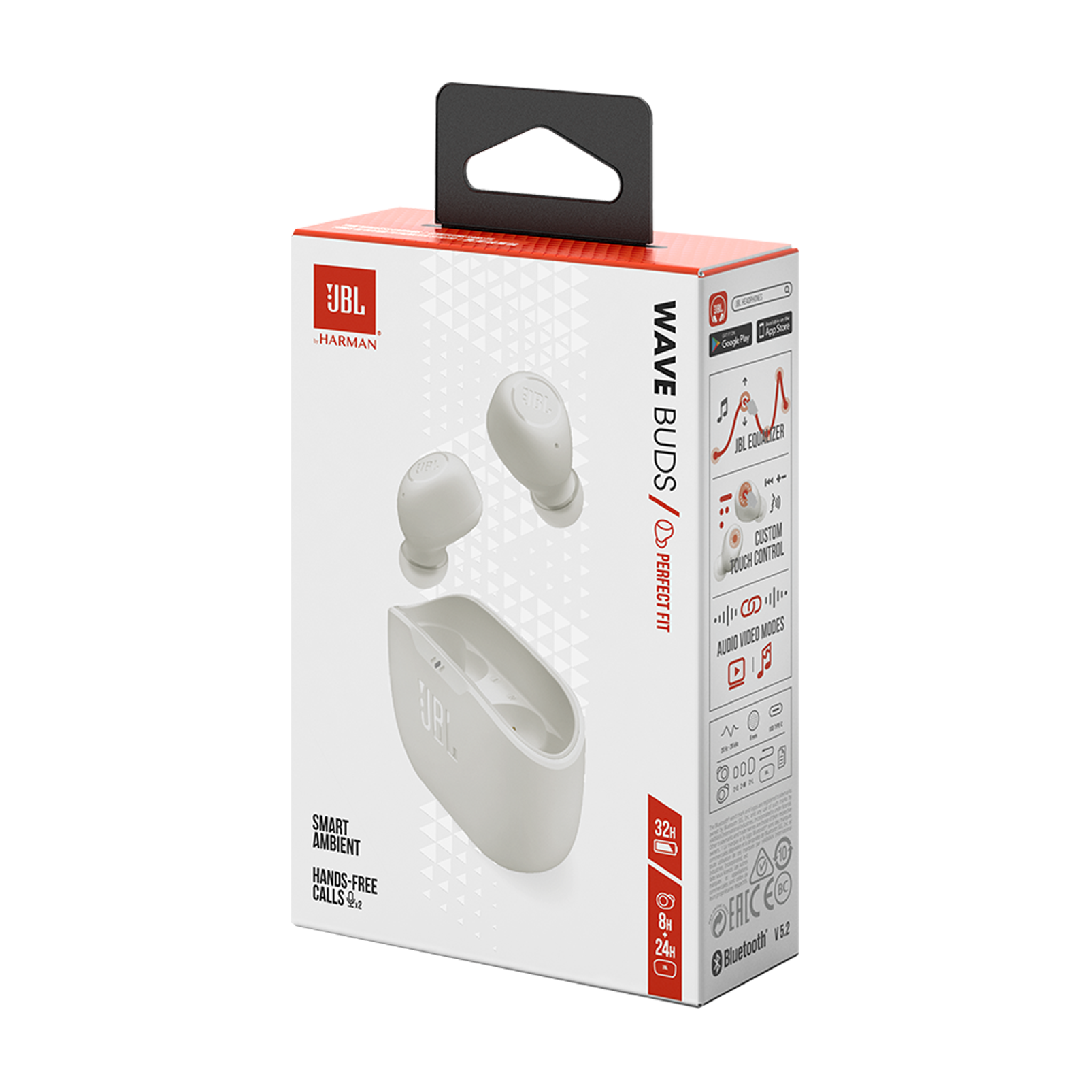 Fone de Ouvido JBL TWS Wave Buds Branco, Bluetooth 5.2, Resistente a Água, IP54, Jblwbudswht
