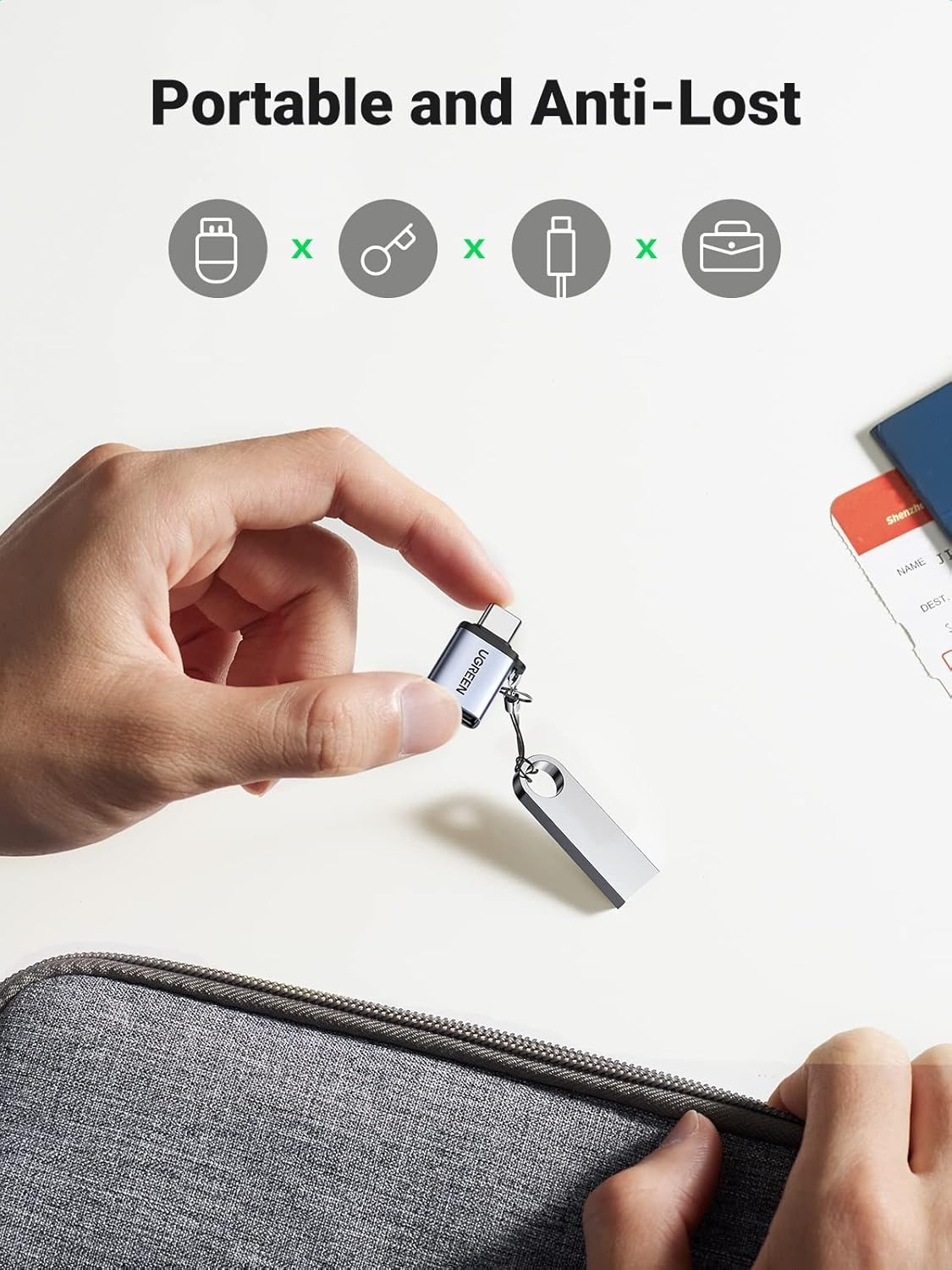 Adaptador UGREEN USB para USB-C OTG com Chaveiro