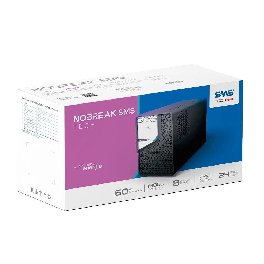 Nobreak 1400VA SMS Tech Entrada Bivolt Saída 115V 8 Tomadas
