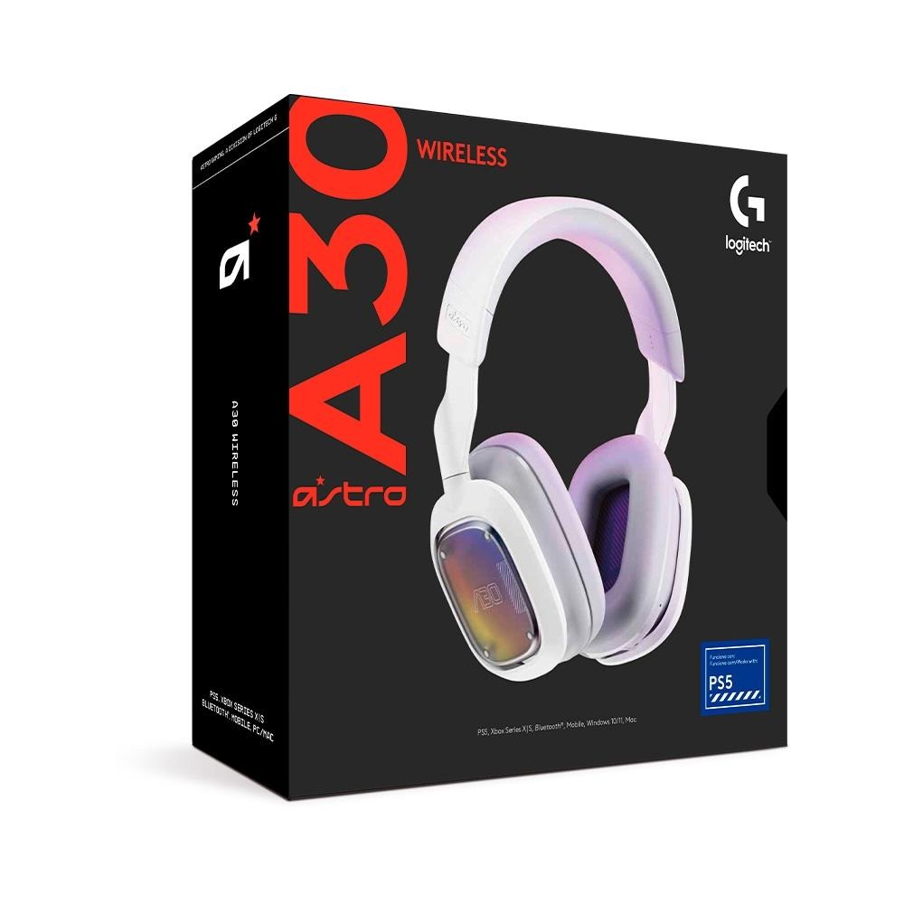 Headset Gamer Astro A30,SEM Fio, Conexão Bluetooth ou 3,5mm,comp. com PS4,PS5, PC e Android - Branco