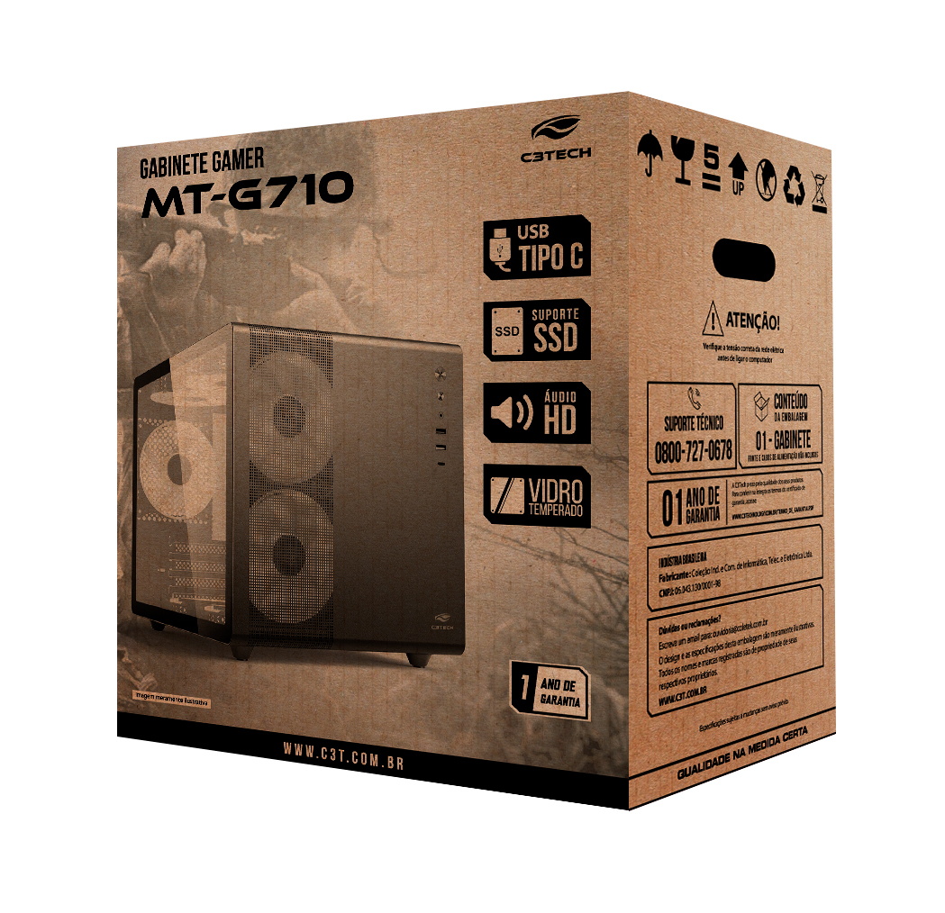 Gabinete Gamer C3 Tech Aquarius MT-G710WH, Mini-Tower, sem Fonte sem Fans - Branco