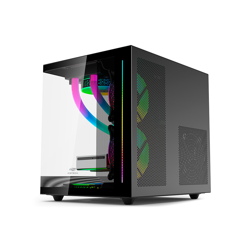 Gabinete Gamer C3 Tech Aquarius MT-G810BK, Mid-Tower, sem Fans sem Fonte Preto