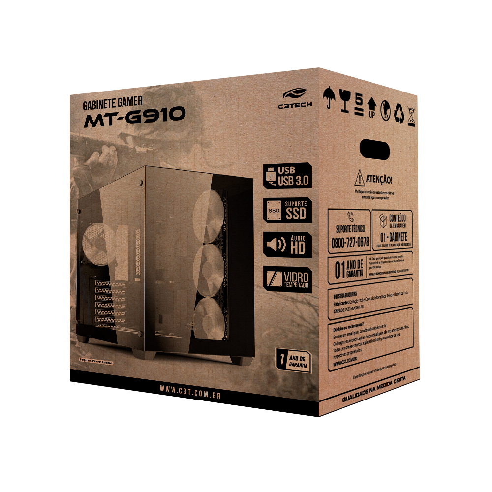 Gabinete Gamer C3 Tech Aquarius MT-G910WH, Mid-Tower sem Fonte sem Fans - Branco