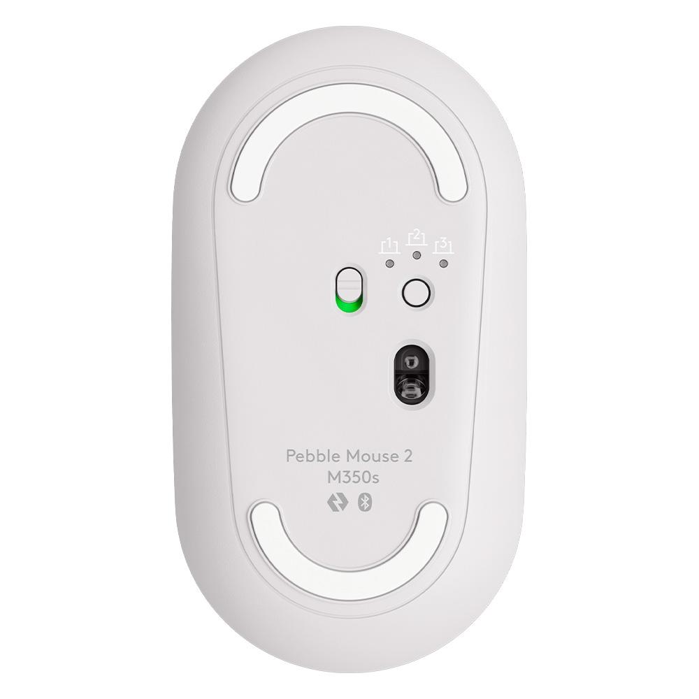 Mouse sem Fio Logitech Pebble 2 M350S, USB Logi Bolt ou Bluetooth, com Clique Silencioso, Branco