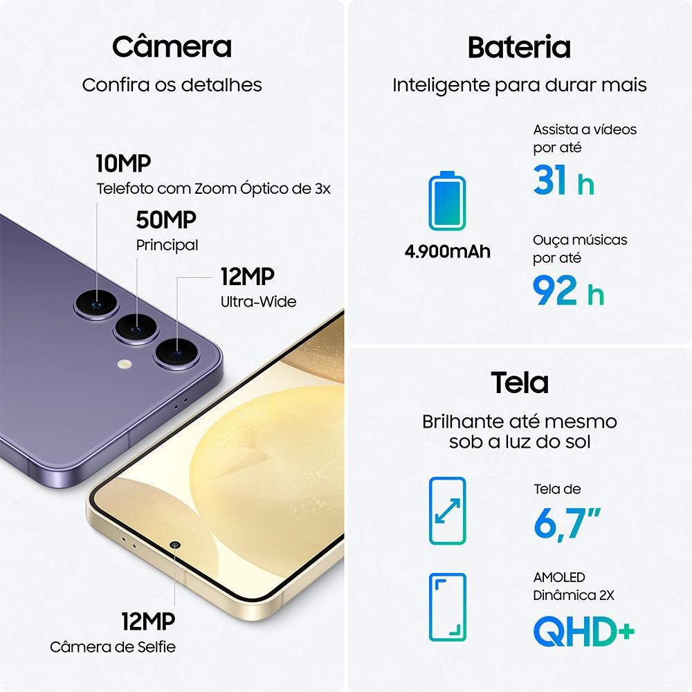 Smartphone Samsung Galaxy S24 Plus 5G, Galaxy AI, Tela de 6.7" 1-120HZ, 512GB, 12GB de RAM, Creme
