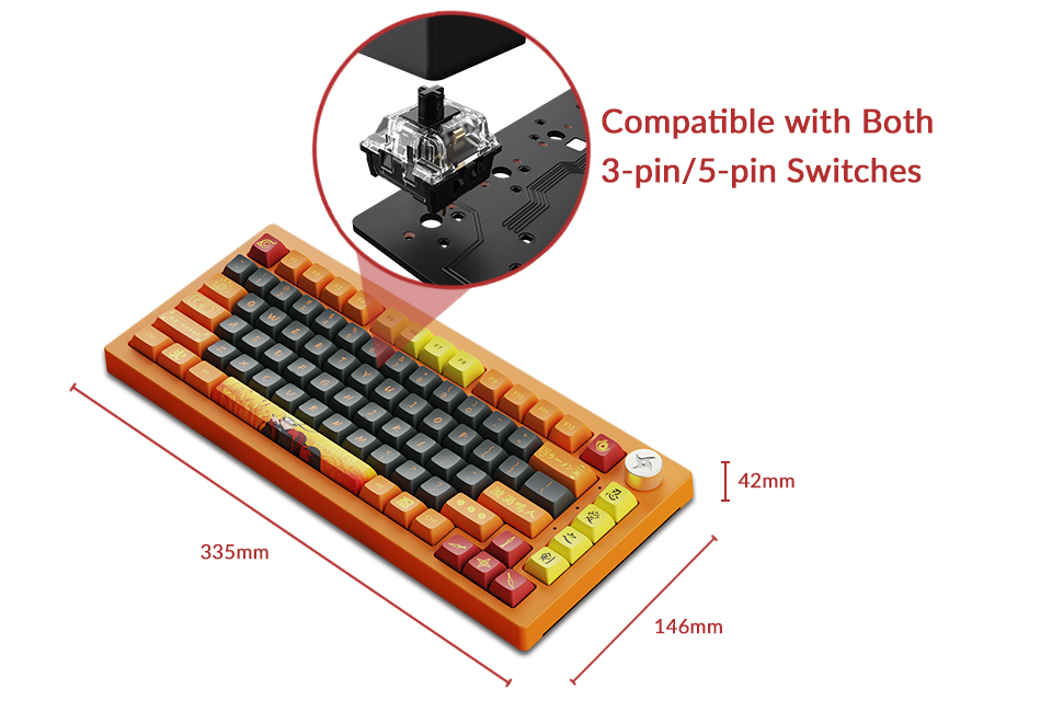 Teclado Gamer Mecânico sem Fio AKKO Naruto Uzumaki 5075B Plus Switch AKKO Crystal RGB Bluetooth ANSI