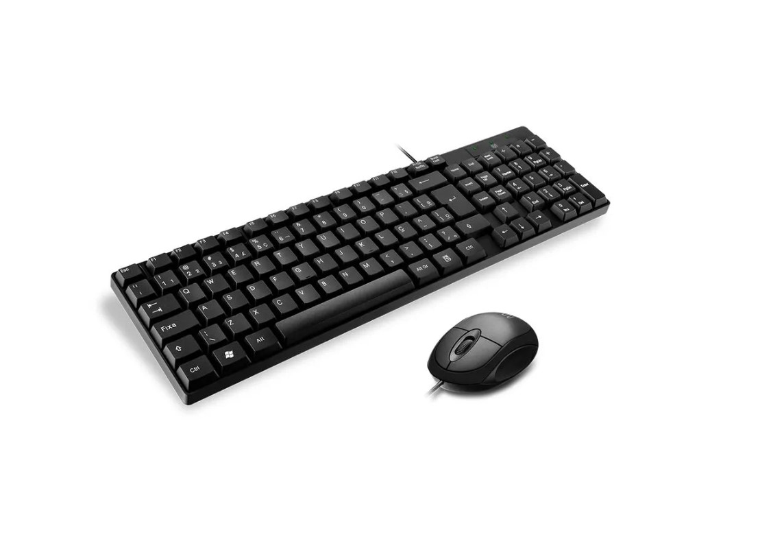 Teclado e Mouse com Fio USB Cabo de 120cm 1200dpi Teclas Chocolate - TC309