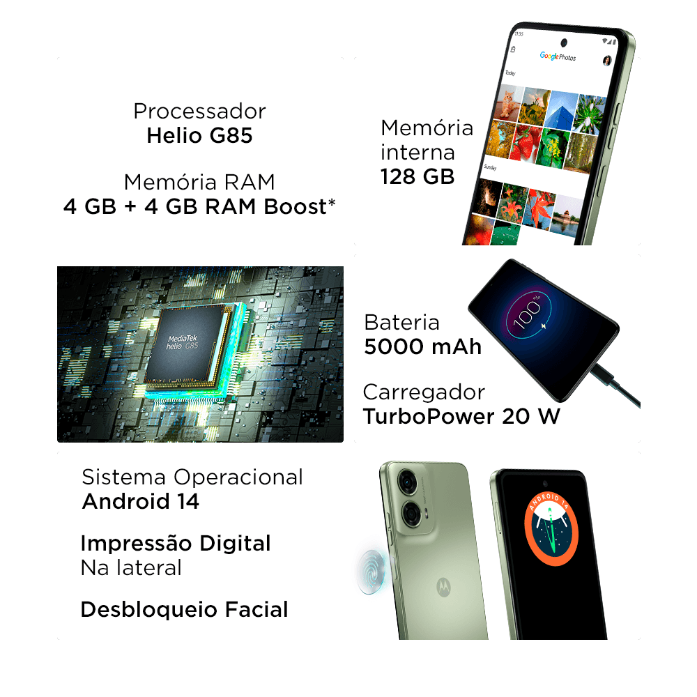 Smartphone Motorola Moto G24 4G, 128GB, 4GB RAM, Tela de 6,6", Verde