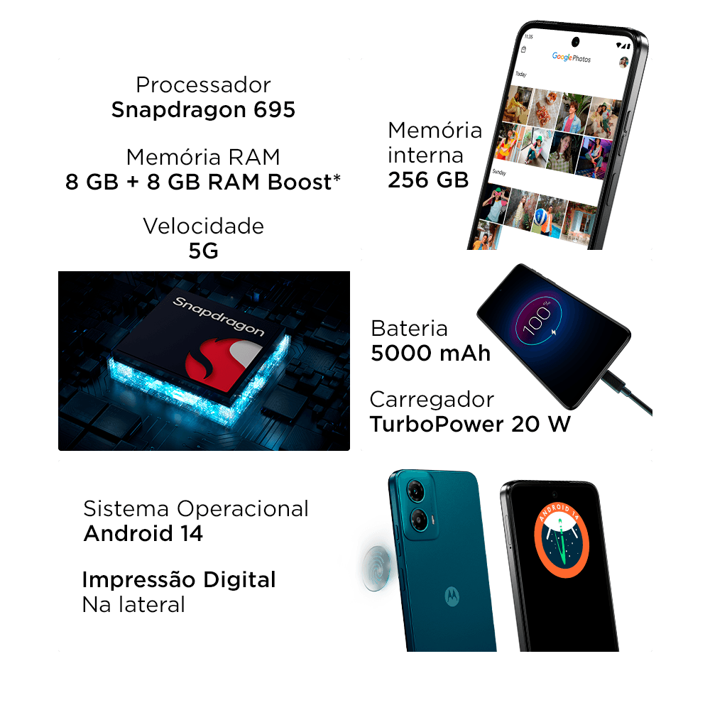Smartphone Motorola Moto G34 5G, 256GB, 8GB RAM, Tela de 6,5", Verde
