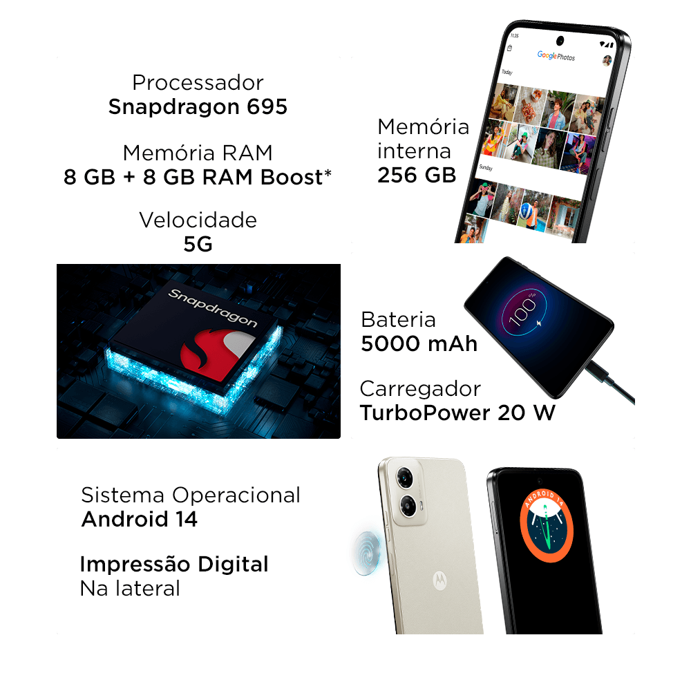Smartphone Motorola Moto G34 5G, 256GB, 8GB RAM, Tela de 6,5", Vanilha