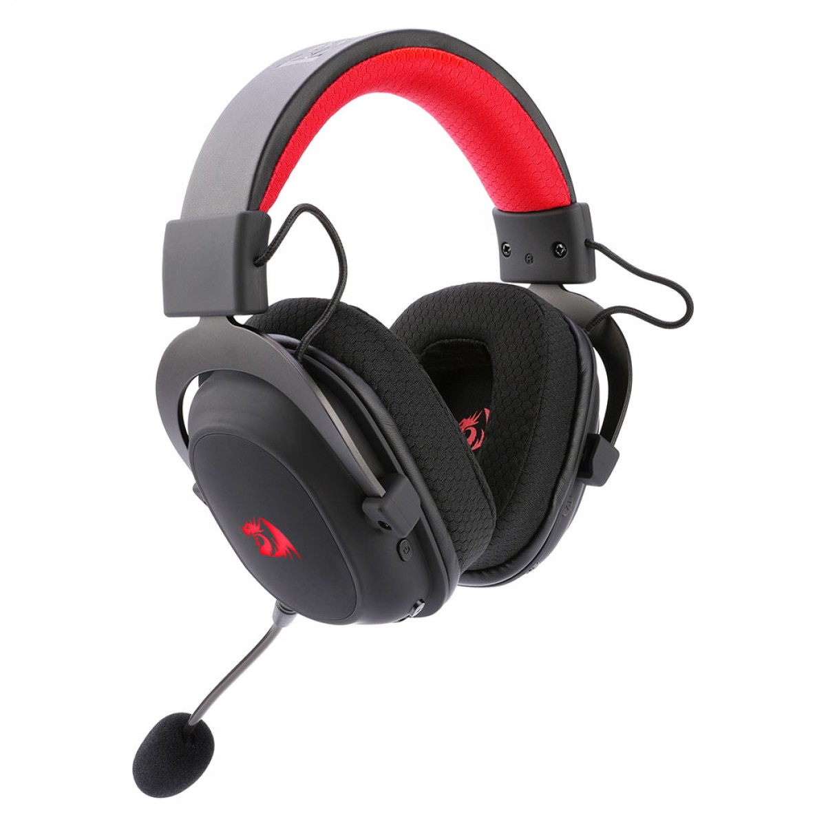 Headset Gamer sem Fio Redragon Zeus Pro 2.4GHZ/BLUETOOTH Surround 7.1 Mic Removivel Preto/Vermelho