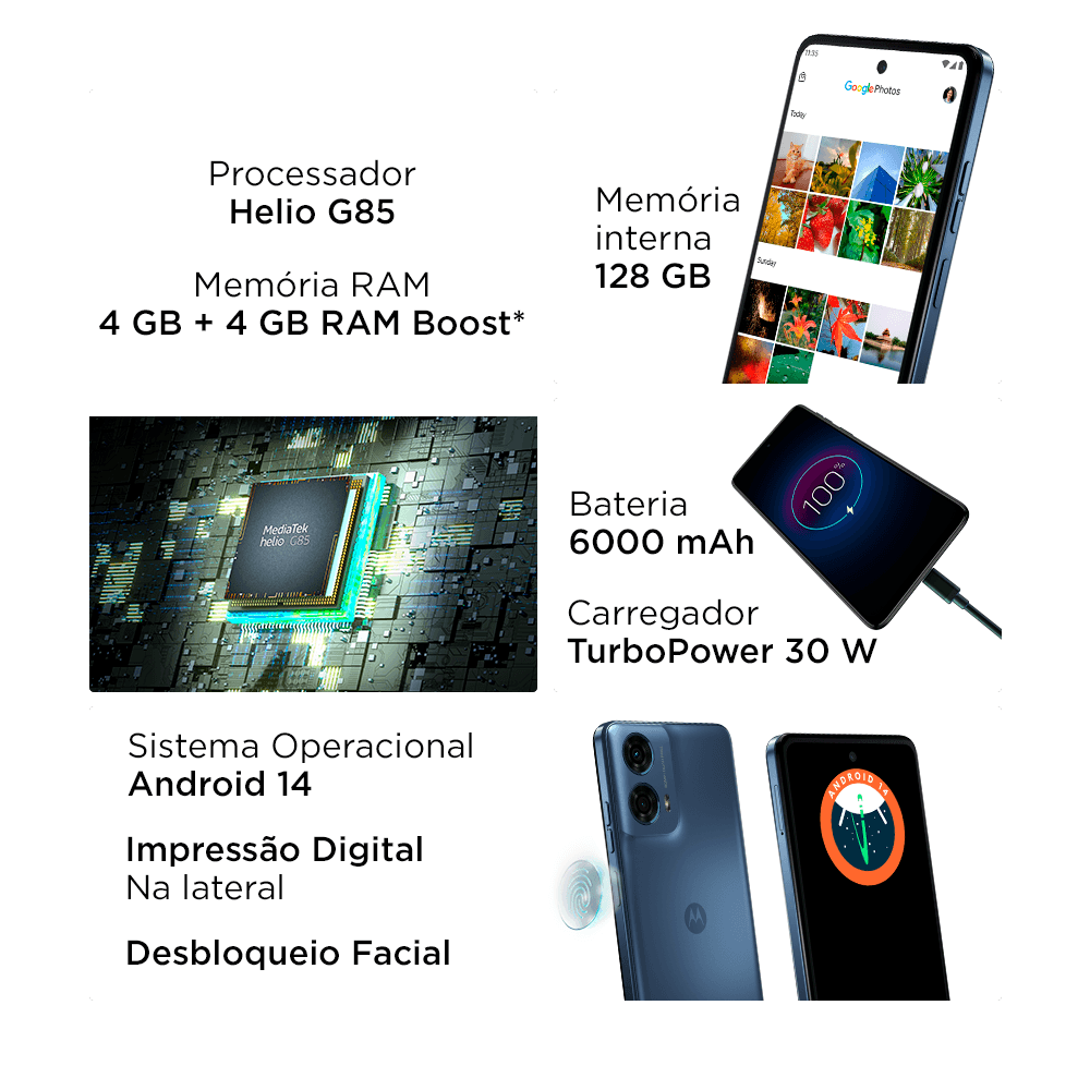 Smartphone Motorola Moto G24 Power, 128GB, 4GB RAM, Tela de 6,6", Azul