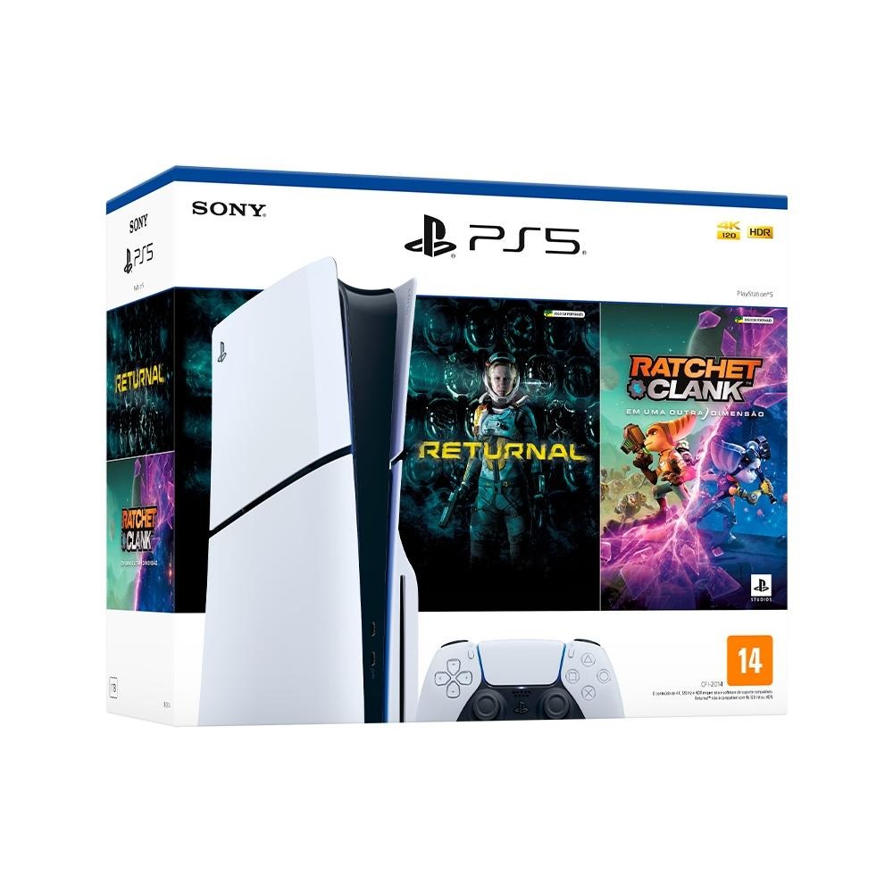 Console Sony PlayStation 5 Slim Disk 1TB Branco + 2 Jogos (Returnal e Ratchet&clank)