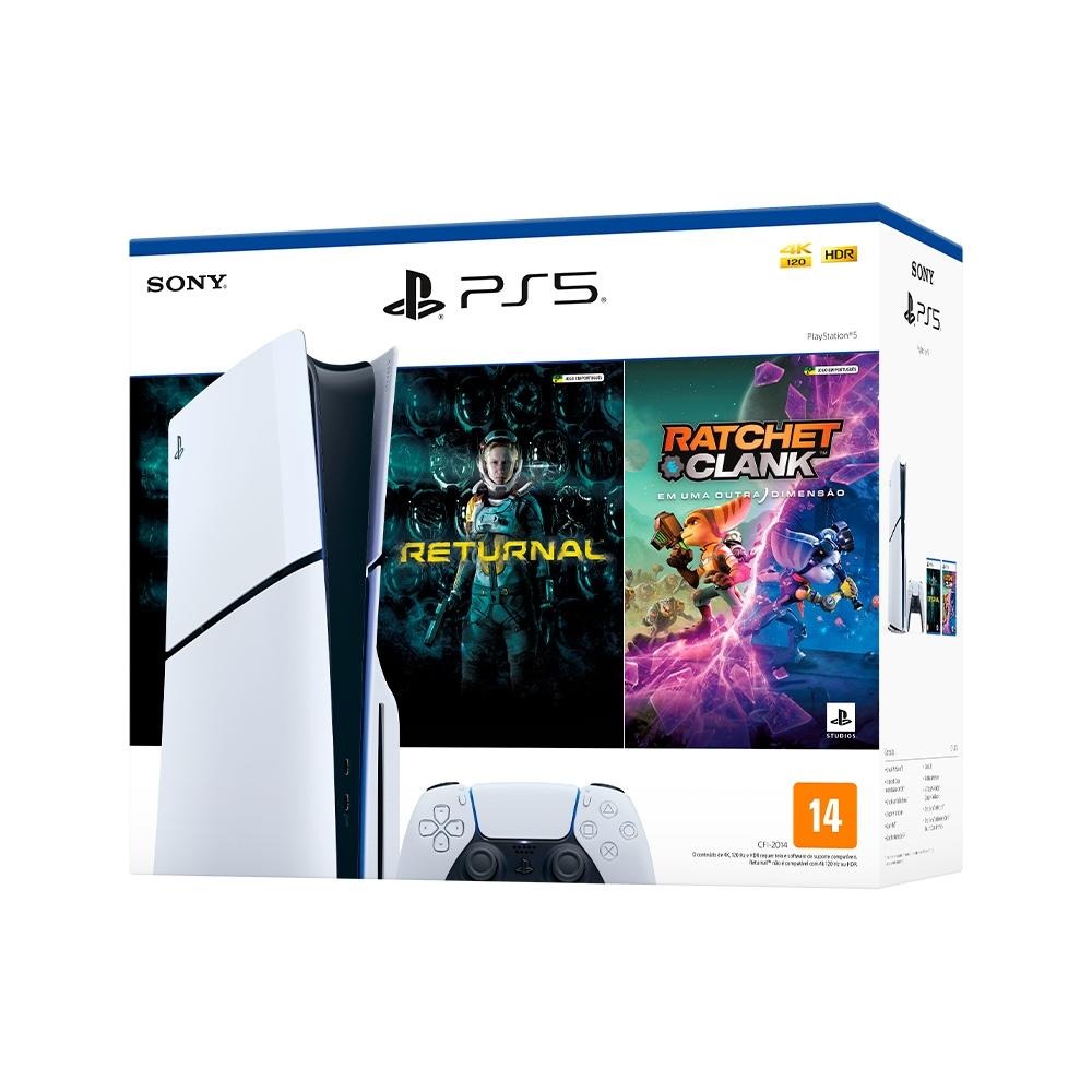 Console Sony PlayStation 5 Slim Disk 1TB Branco + 2 Jogos (Returnal e Ratchet&clank)
