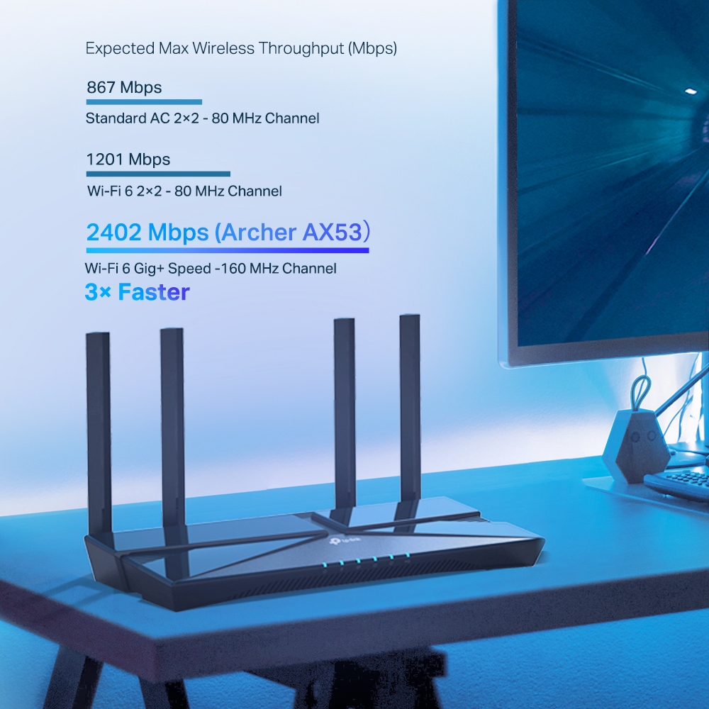 Roteador Wireless Tp-Link Archer AX53, AX3000, Wi-Fi 6, 2976Mbps, Dual Band, 4 Antenas, Gigabit
