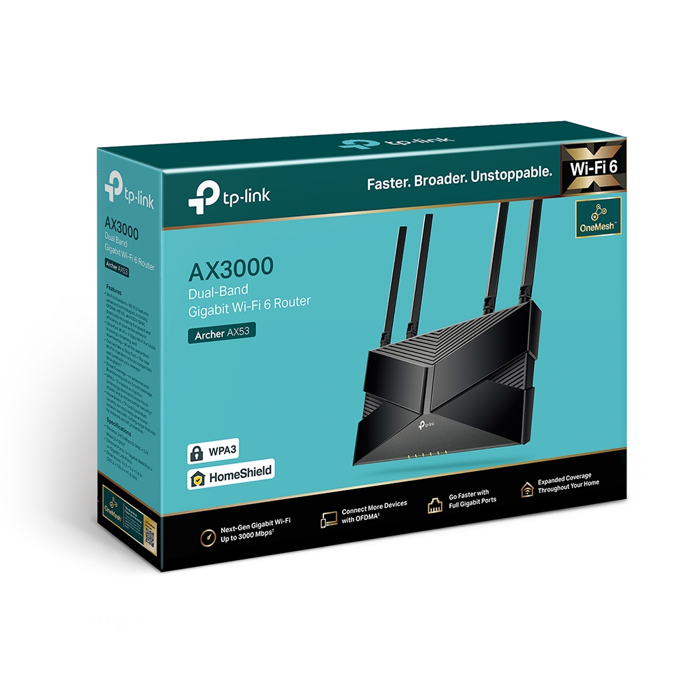 Roteador Wireless Tp-Link Archer AX53, AX3000, Wi-Fi 6, 2976Mbps, Dual Band, 4 Antenas, Gigabit