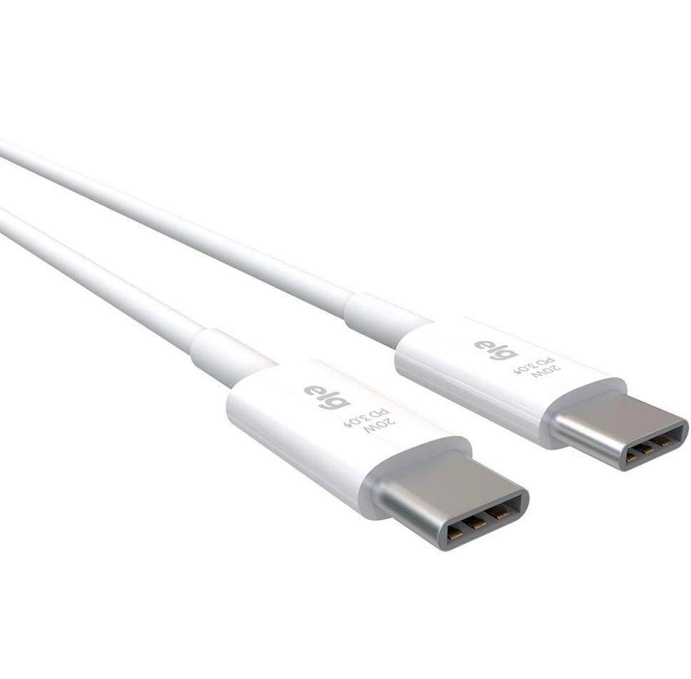 Cabo USB Tipo C PD para USB Tipo C PD ELG 1 Metro 3A/20W Branco - TCL20W