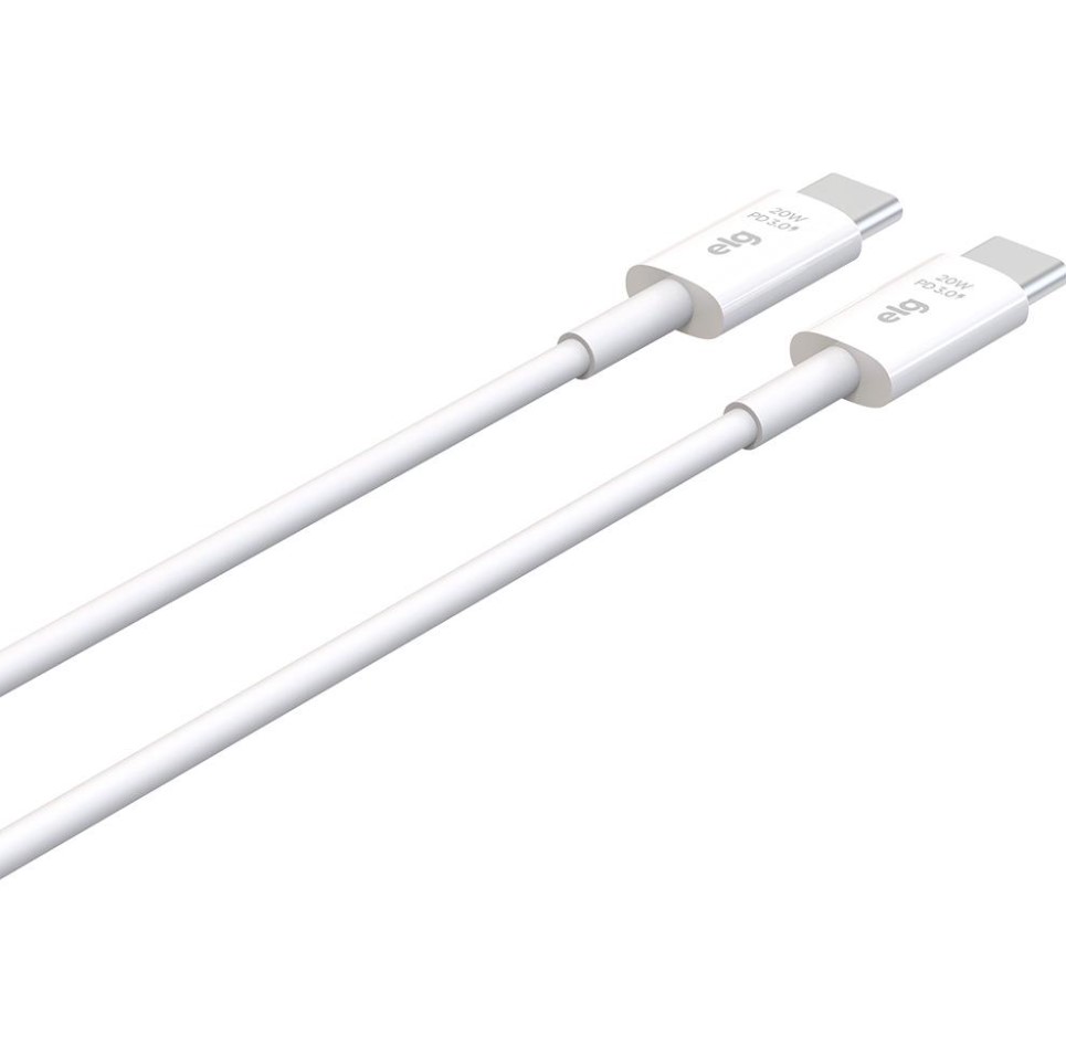 Cabo USB Tipo C PD para USB Tipo C PD ELG 1 Metro 3A/20W Branco - TCL20W