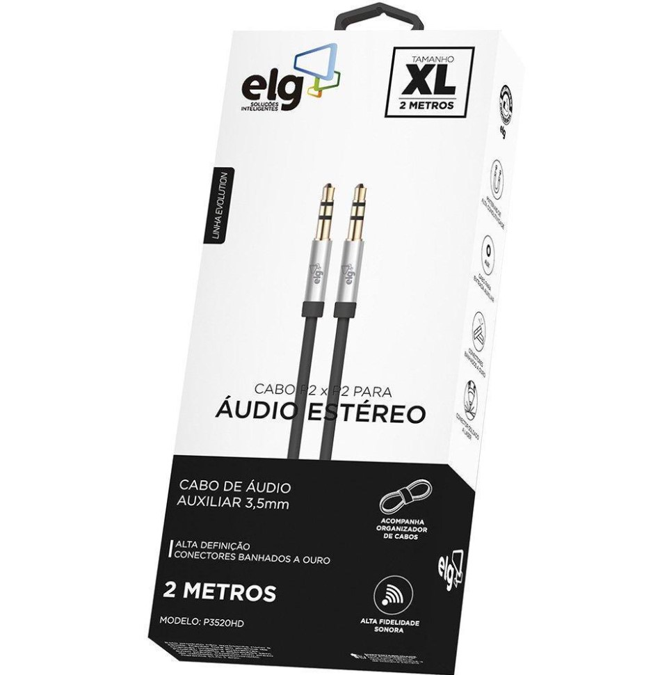 Cabo ELG de Áudio Auxiliar P2 x P2 Estéreo Alta Definição 2m Preto - P3520HD