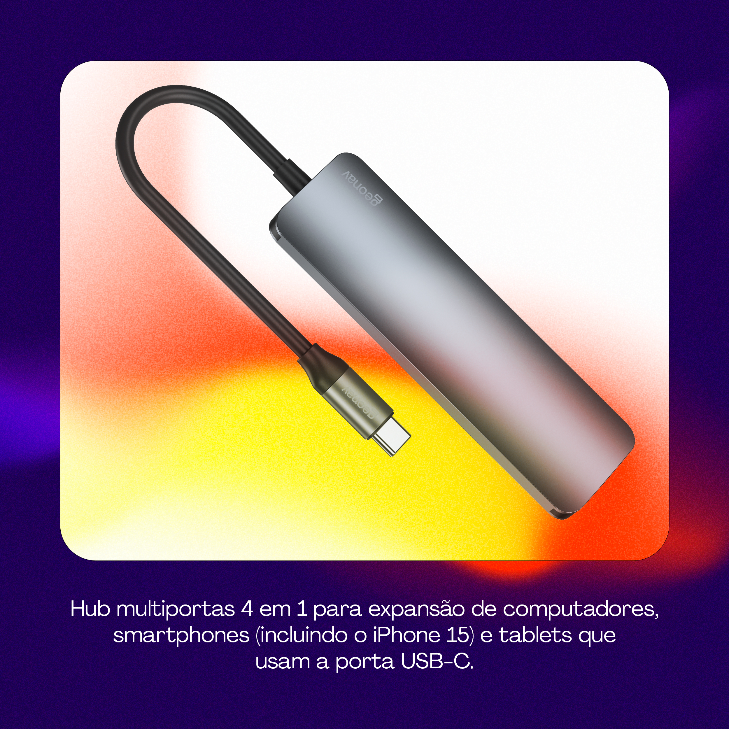 Hub Geonav Tipo C 4 em 1 com 2x USB 3.0, 2x USB Tipo C PD - UCA12