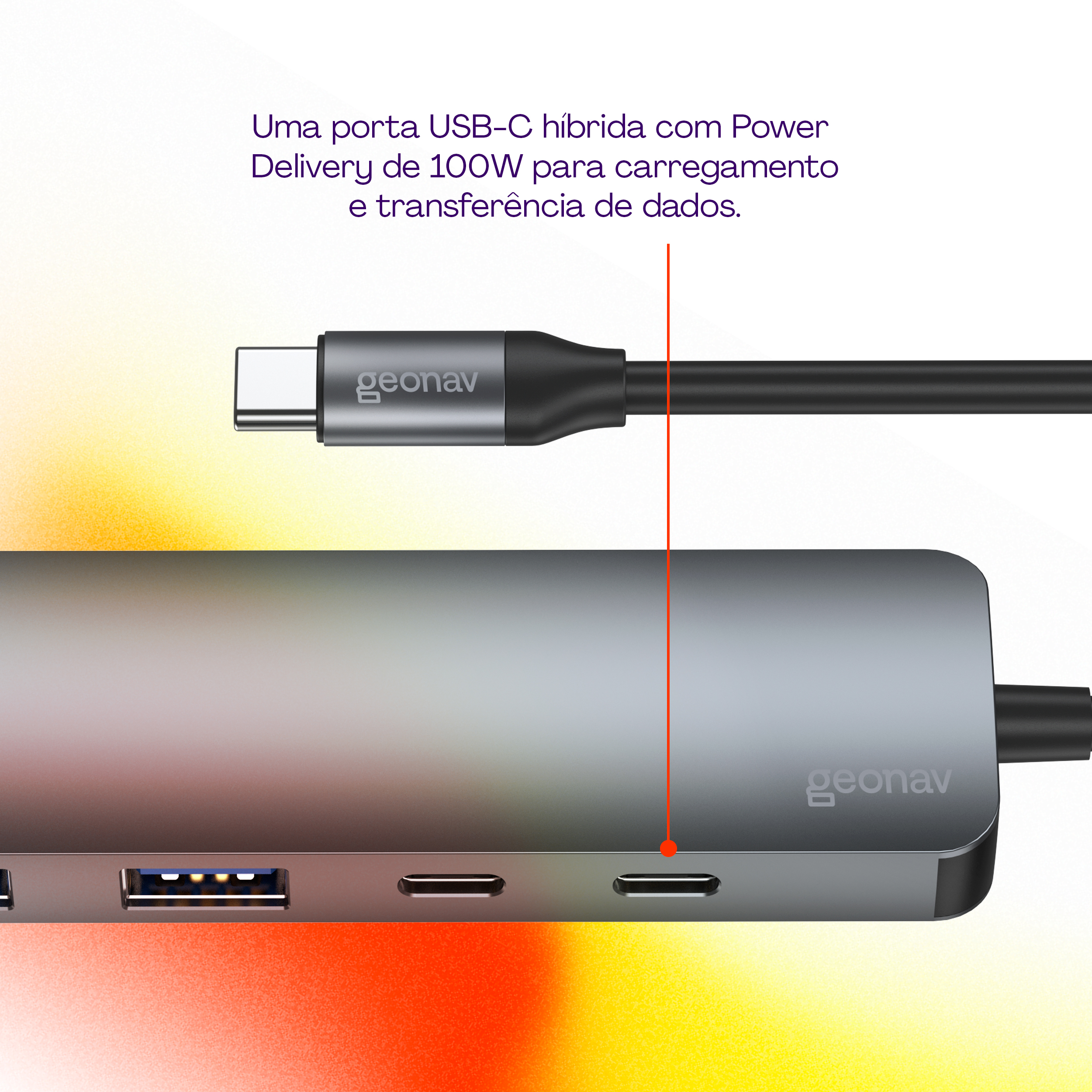Hub Geonav Tipo C 4 em 1 com 2x USB 3.0, 2x USB Tipo C PD - UCA12