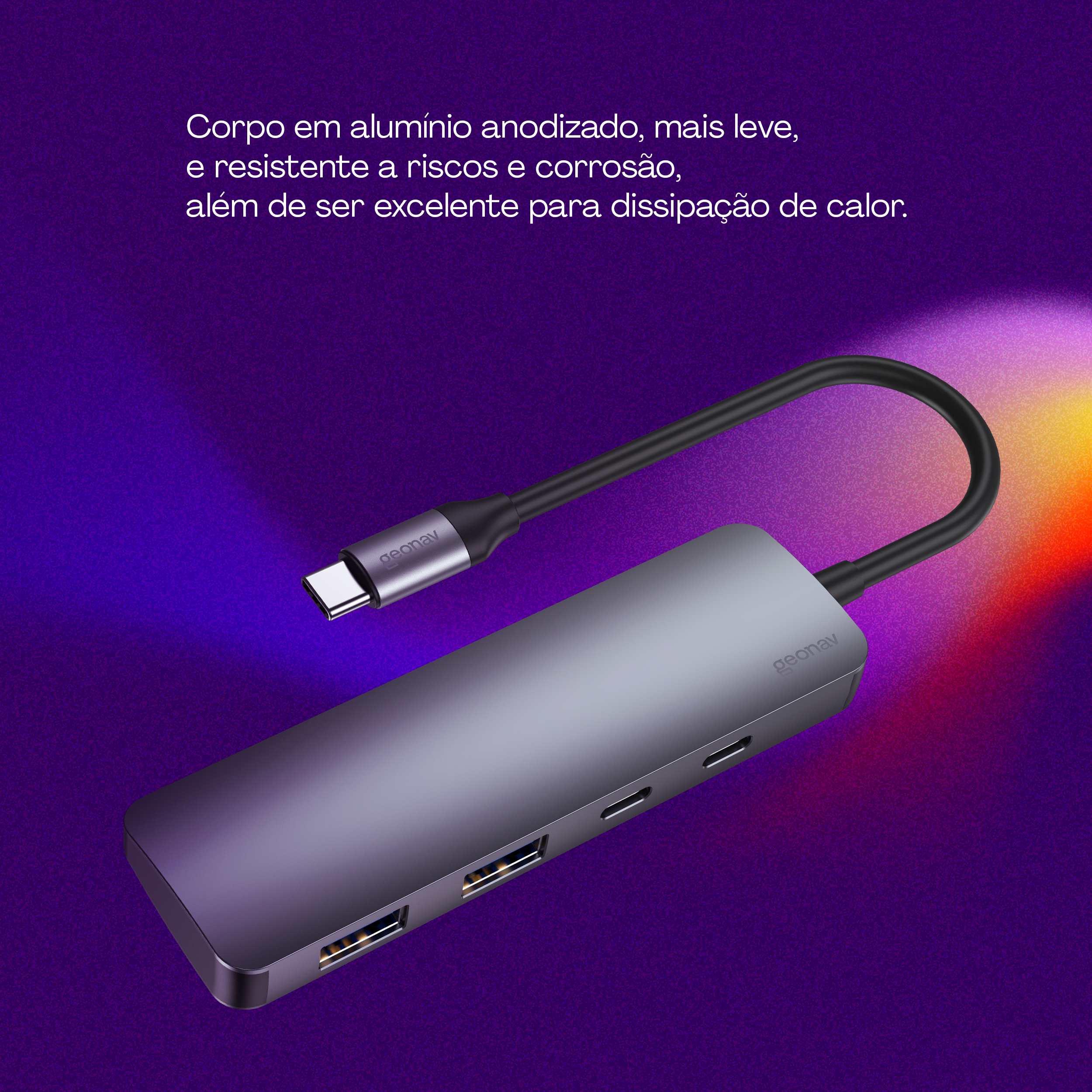Hub Geonav Tipo C 4 em 1 com 2x USB 3.0, 2x USB Tipo C PD - UCA12