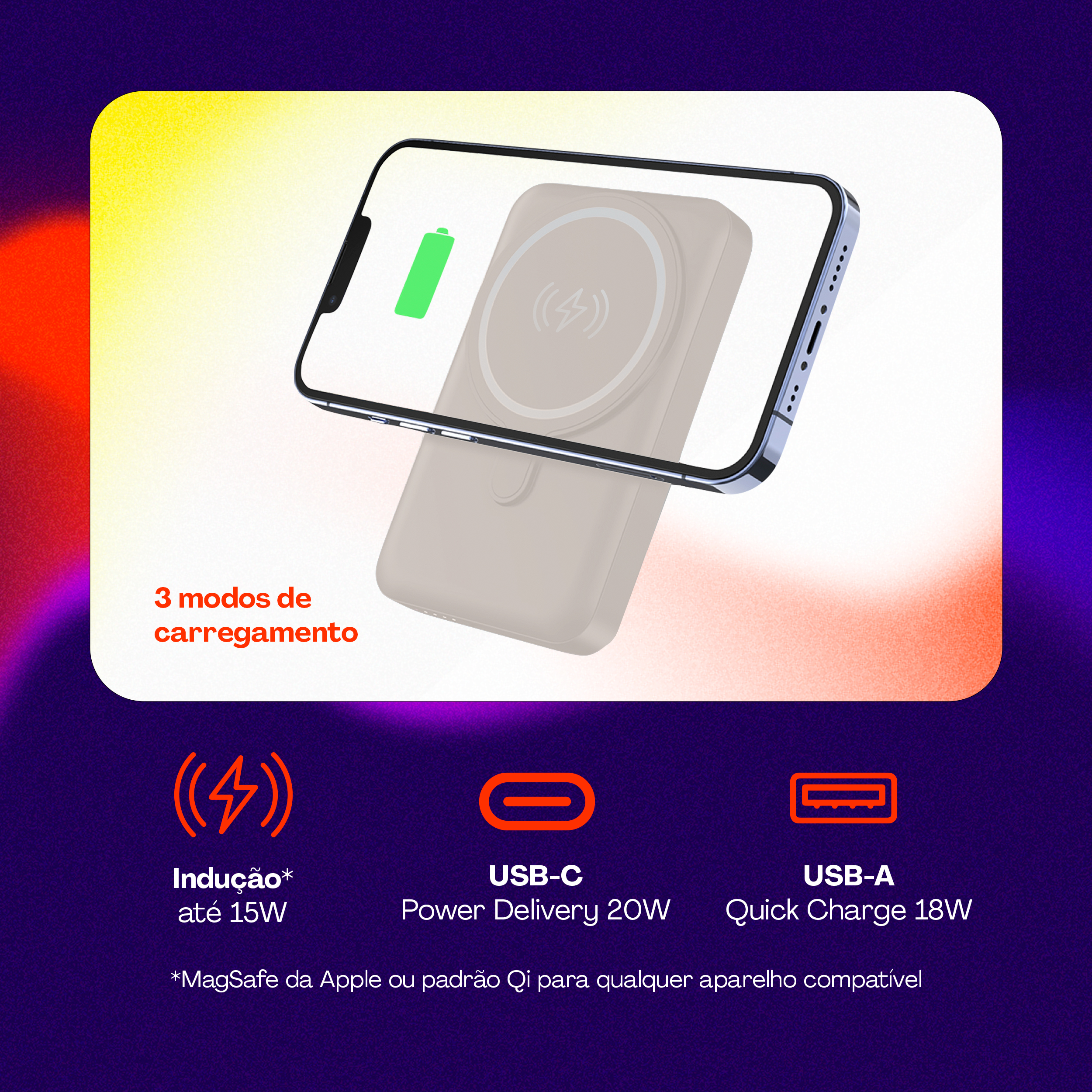 Carregador Universal Portátil Geonav 10.000mAh com Suporte Dobrável - PB10MAGOW