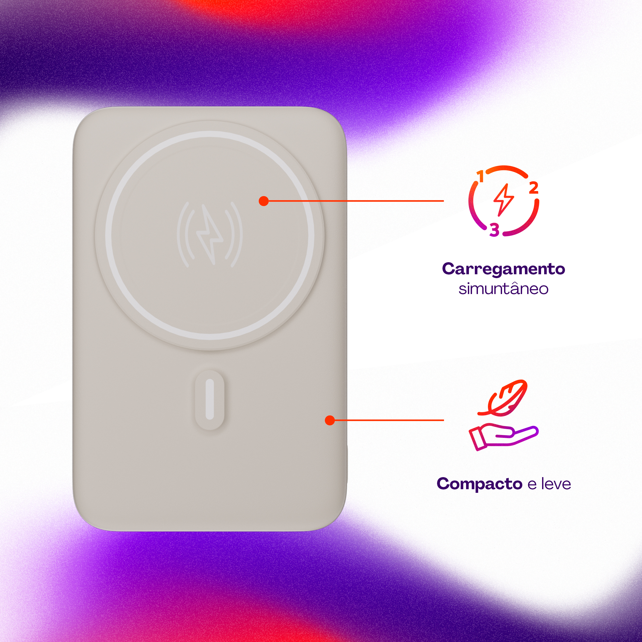 Carregador Universal Portátil Geonav 10.000mAh com Suporte Dobrável - PB10MAGOW
