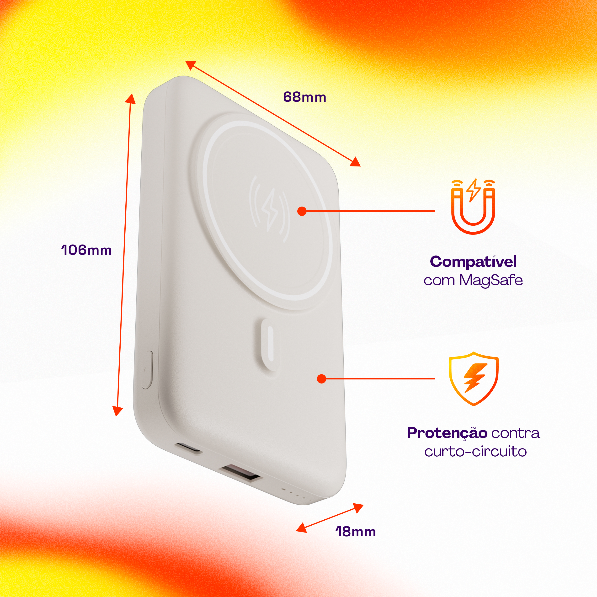 Carregador Universal Portátil Geonav 10.000mAh com Suporte Dobrável - PB10MAGOW