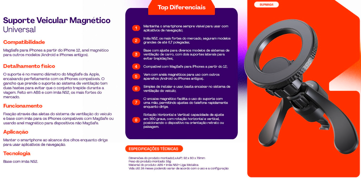 Suporte Veicular Geonav Magnético Universal - SUPMAG4