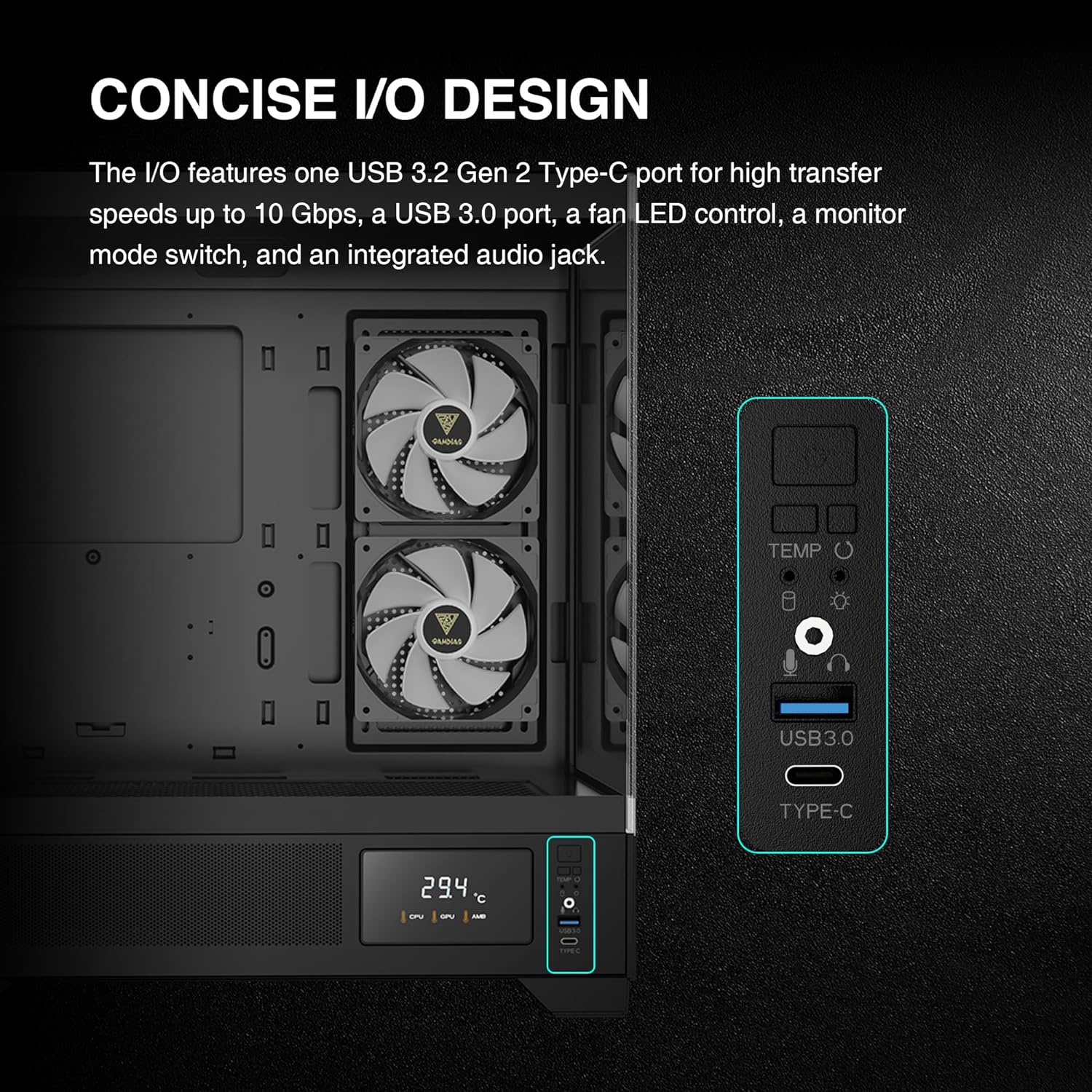 Gabinete Gamer Gamdias Atlas M1, Mid-Tower, Vidro Temperado, Monitor de Status, sem Fonte, com 3 Fans