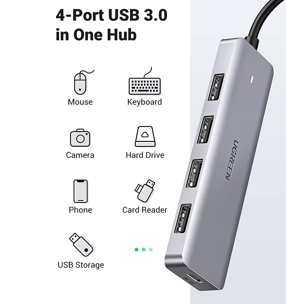 Hub 5 em 1 UGREEN 4x USB 3.0 + Power Supply USB-C
