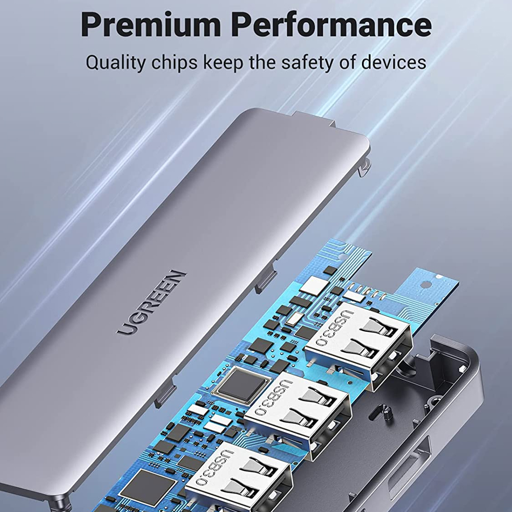 Hub 5 em 1 UGREEN 4x USB 3.0 + Power Supply USB-C