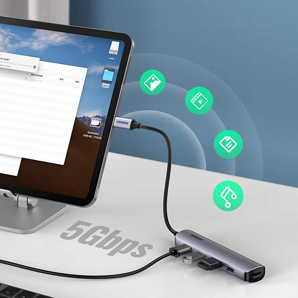 Hub Tipo C UGREEN 5 em 1, 5x USB 3.0, 1x HDMI - UG-20197