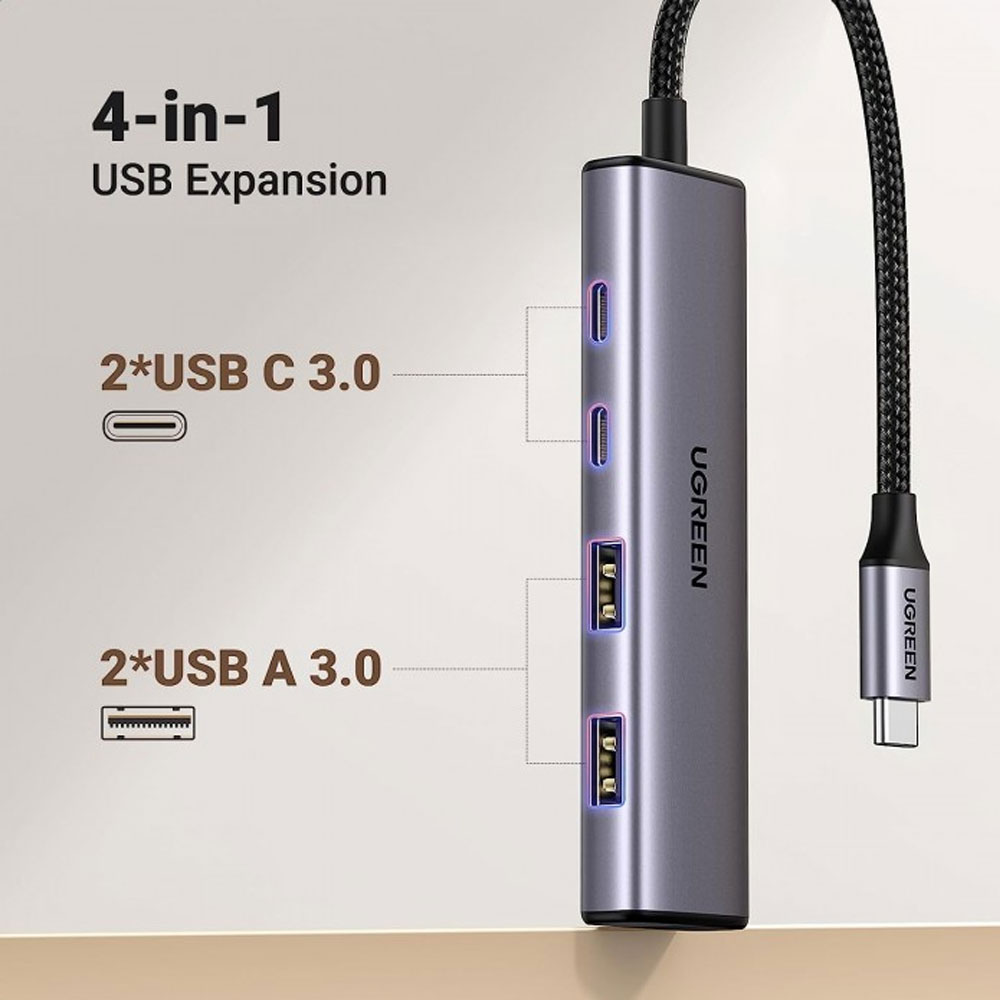 Hub Tipo C UGREEN 4 em 1, 2x USB 3.0, 2x USB Tipo C PD – UG-15395
