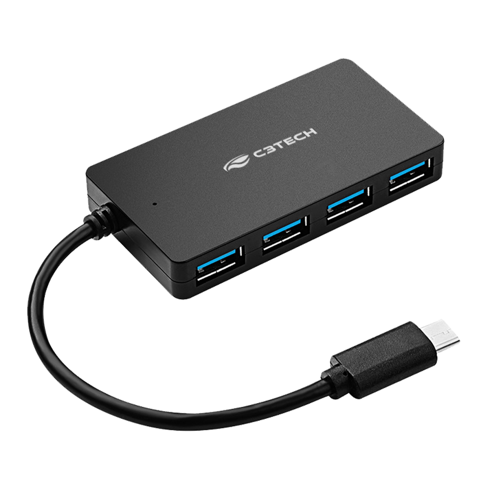 Hub USB Tipo-C C3 Tech 4 em 1, 4x USB 3.0 - HU-C310BK