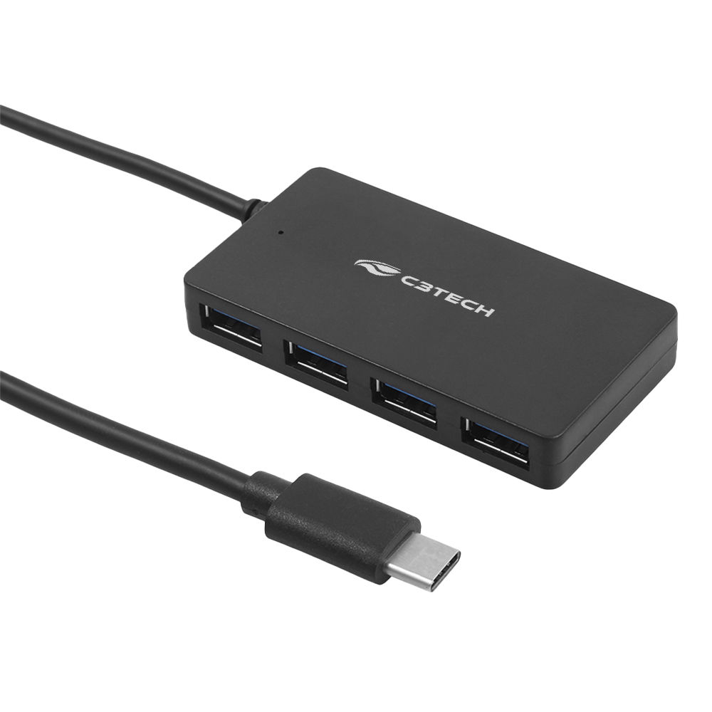 Hub USB Tipo-C C3 Tech 4 em 1, 4x USB 3.0 - HU-C310BK