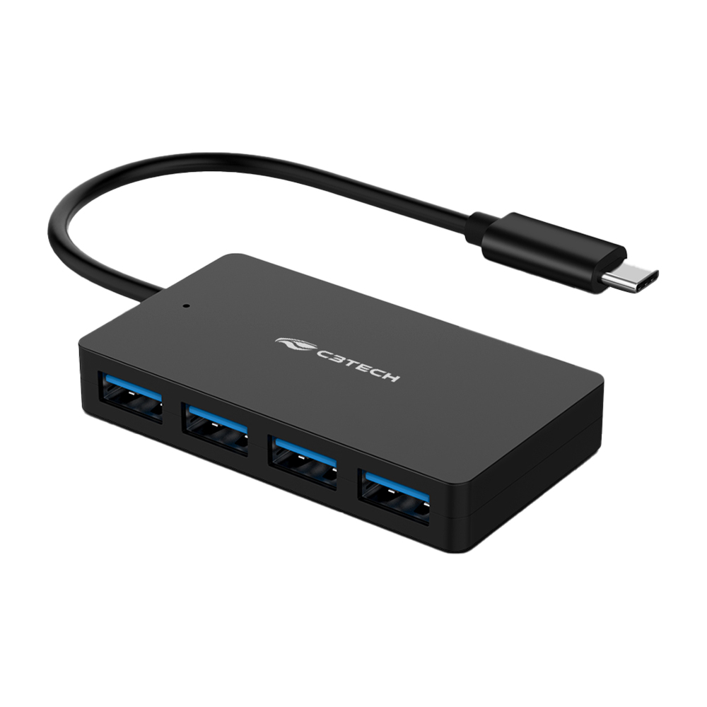 Hub USB Tipo-C C3 Tech 4 em 1, 4x USB 3.0 - HU-C310BK