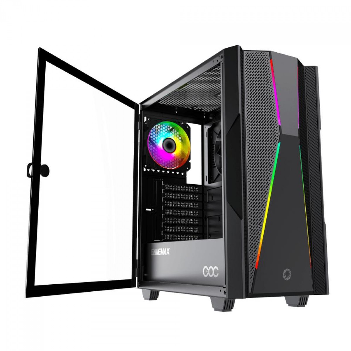 Gabinete ATX Gamemax Typhoon Gamer, Mid-Tower, Vidro Temperado, com 2 Fans sem Fonte - Preto