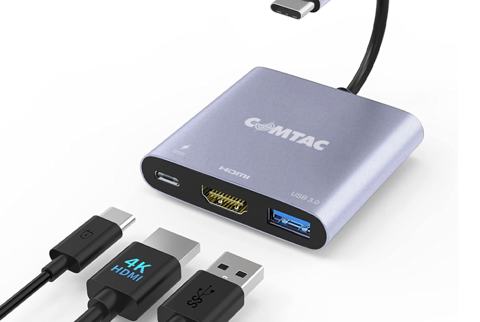Hub Tipo C Comtac 3 em 1, HDMI, USB Tipo C 100W, USB 3.0