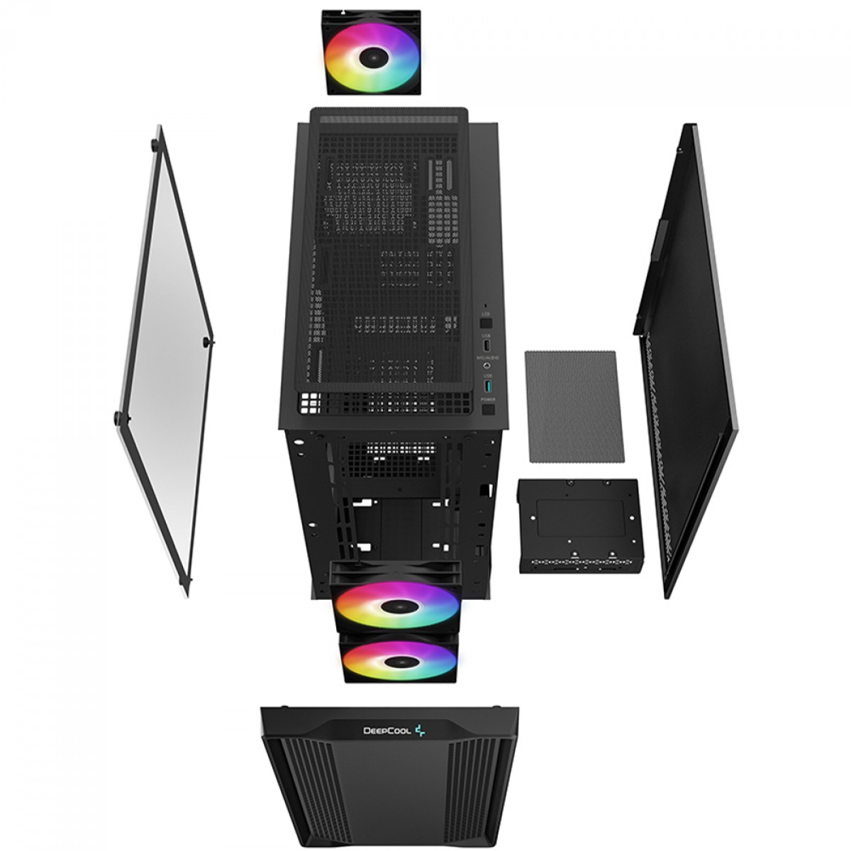 Gabinete Deepcool CC360 Bk, Mid-Tower, Vidro Temperado, MATX, sem Fonte, com 3 Fans - Preto