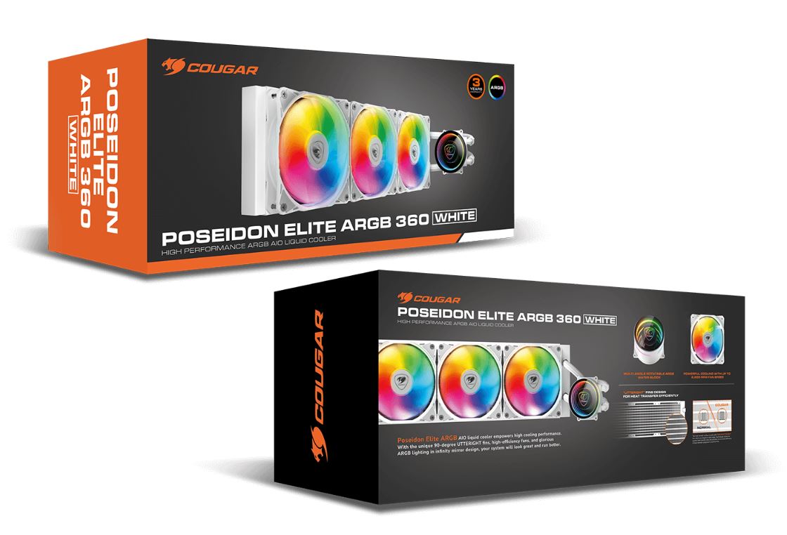 Water Cooler Cougar Poseidon Elite 360, ARGB, 360mm, Intel/AMD - Branco