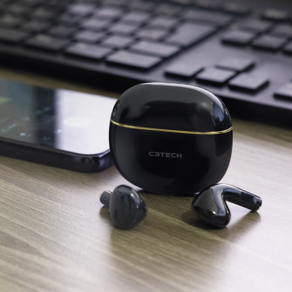 Fone de Ouvido TWS, Bluetooth 5.1, EP-TWS-30BK Preto - C3Tech