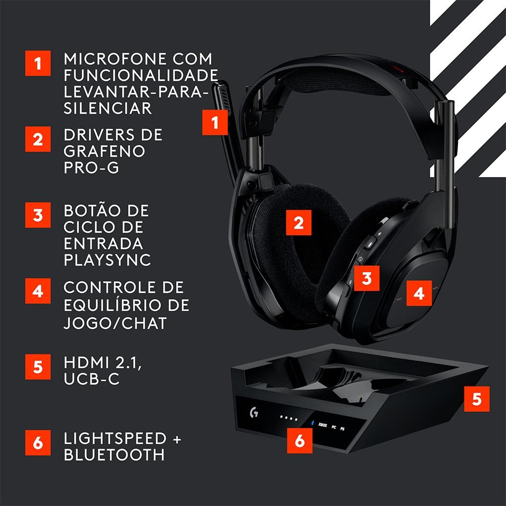 Headset Gamer sem Fio Astro A50 x Lightspeed + Base Station, Bluetooth, HDMI 2.1, para Xbox e Ps,preto