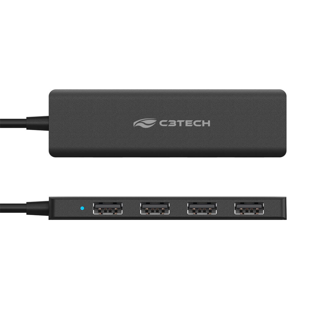 Hub USB Tipo-C C3 Tech 4 em 1, 4x USB 2.0 - HU-C230BK