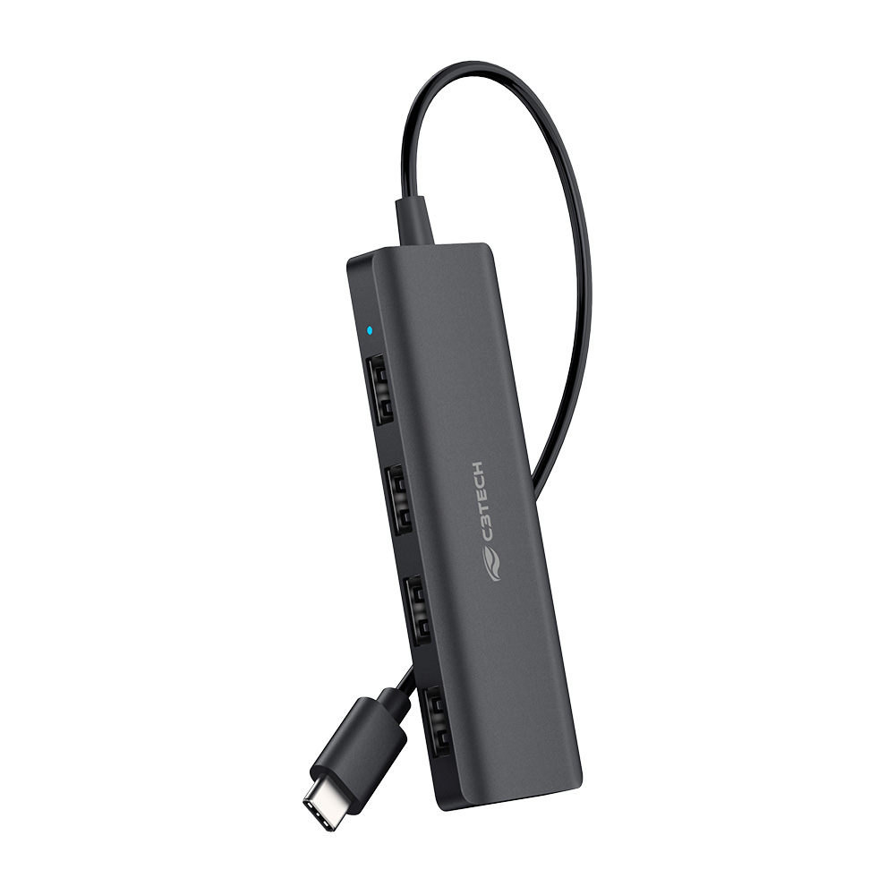 Hub USB Tipo-C C3 Tech 4 em 1, 4x USB 2.0 - HU-C230BK