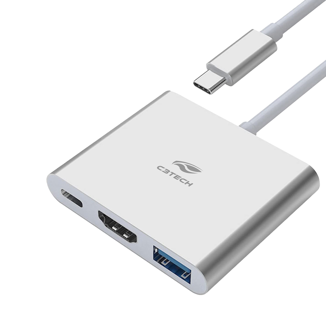 Hub USB Tipo-C C3 Tech 3 em 1, 1x USB 3.0, 1x USB Tipo C PD 65W, 1x HDMI 4K 30Hz - HU-D10SI