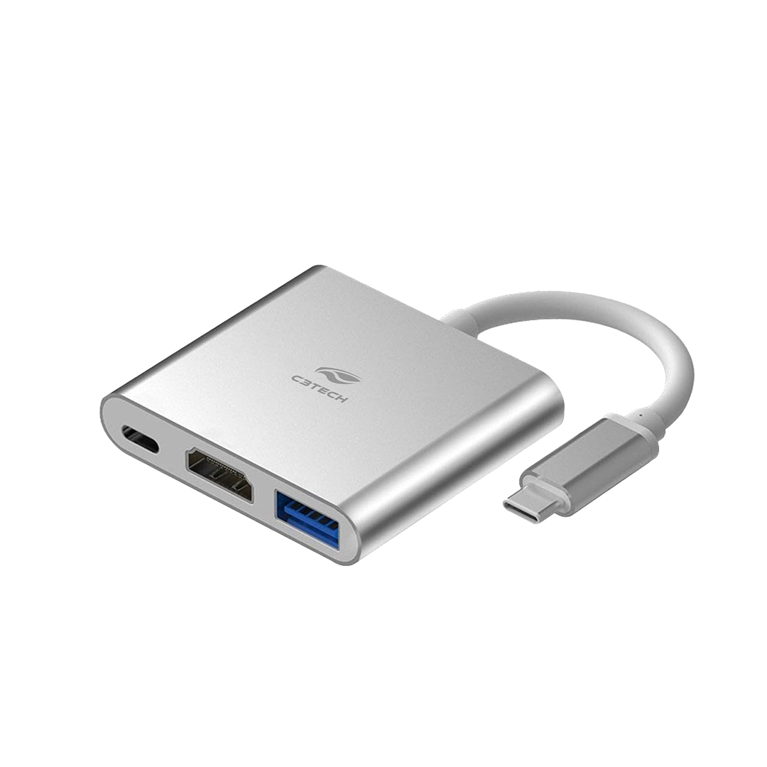 Hub USB Tipo-C C3 Tech 3 em 1, 1x USB 3.0, 1x USB Tipo C PD 65W, 1x HDMI 4K 30Hz - HU-D10SI