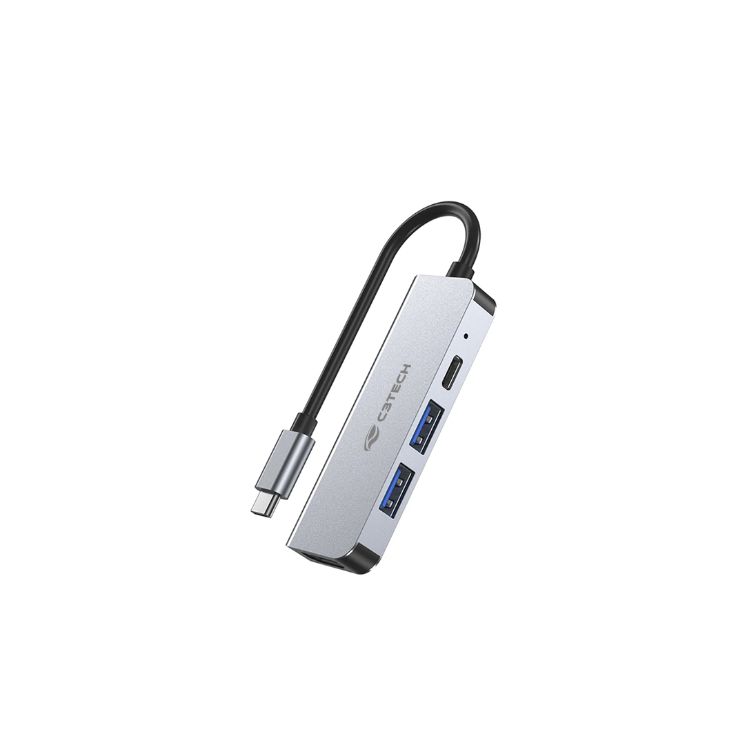 Hub USB Tipo-C C3 Tech 4 em 1, 1x USB 2.0, 1x USB 3.0,1X USB Tipo C PD 100W,1X HDMI 4K 30HZ-HU-D50GY